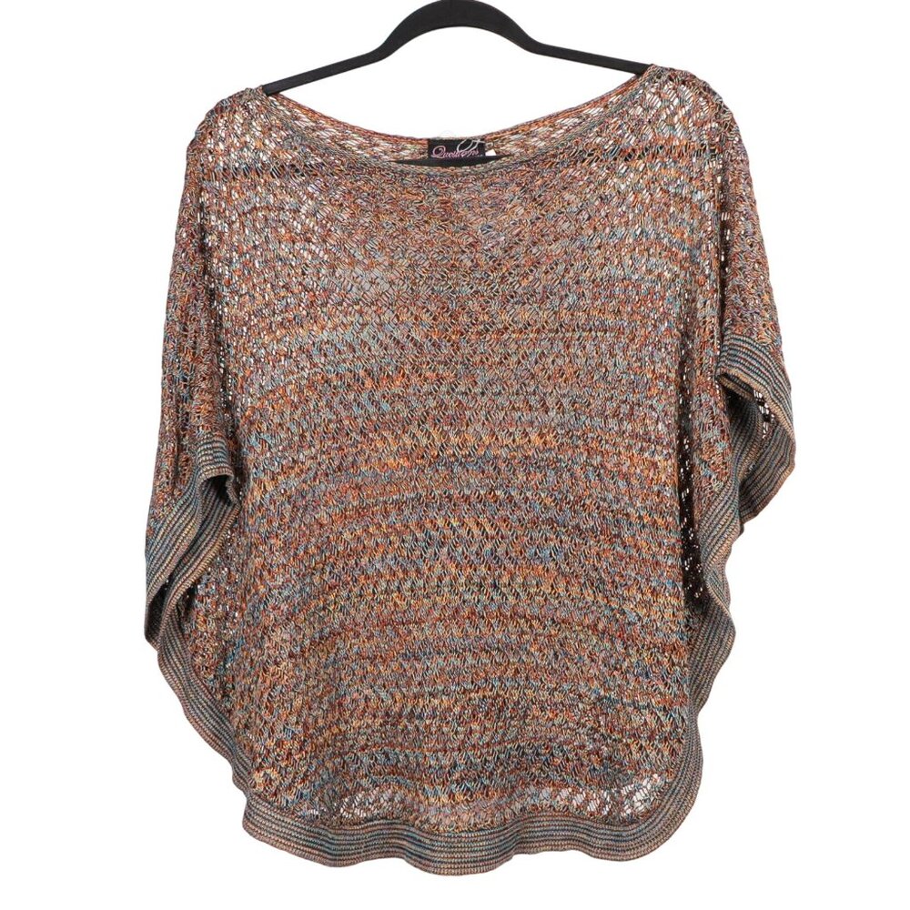 Questions Say What Poncho Sweater OS Women Multicolor Loose Knit Blue Orange NEW